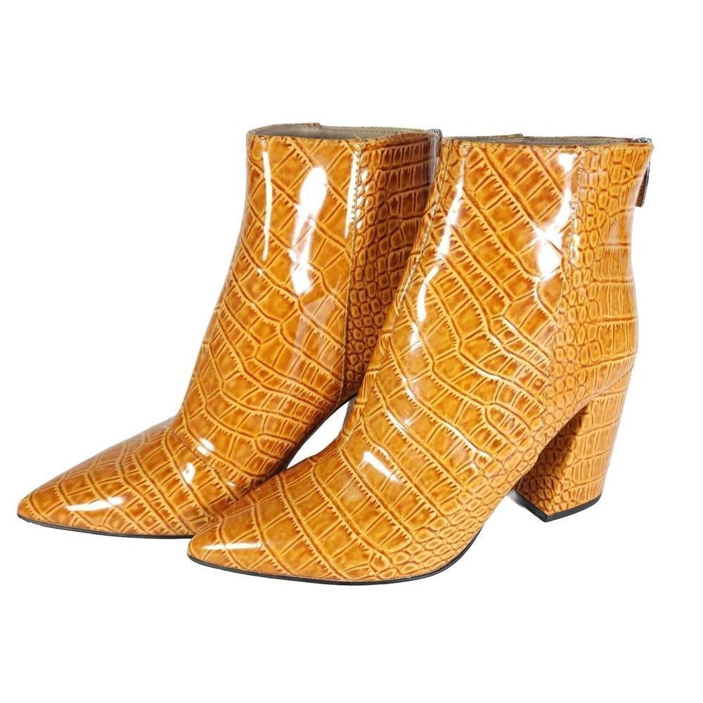 Vince Camuto Women's Benedie US 7M Patent Leather Croc embossed Heeled Boots